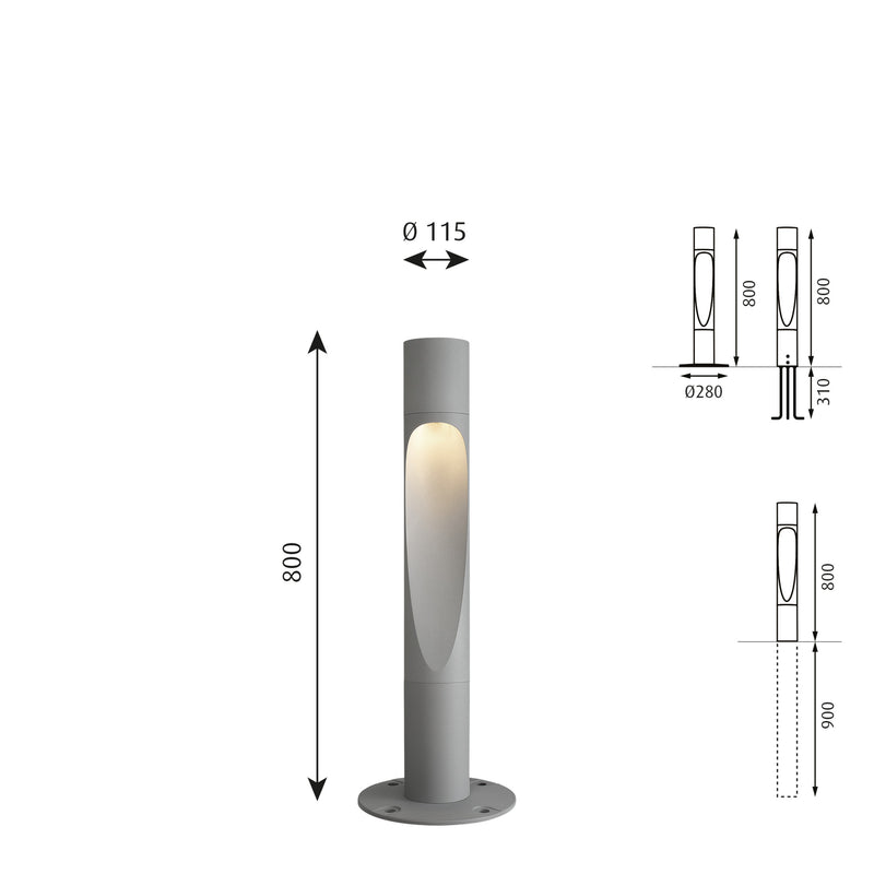 ルイスポールセン Louis Poulsen Flindt Bollard 800 アルミ色 ベースプレート型 3000K フリントボラード エクステリアランプ【正規品】 【送料無料】　ルイスポールセン、レクリントなどの北欧照明、アルテミデ、フロスなどのデザイナーズ照明、イサムノグチの和風照明を通販します。照明器具を販売するネットショップ！送料無料！